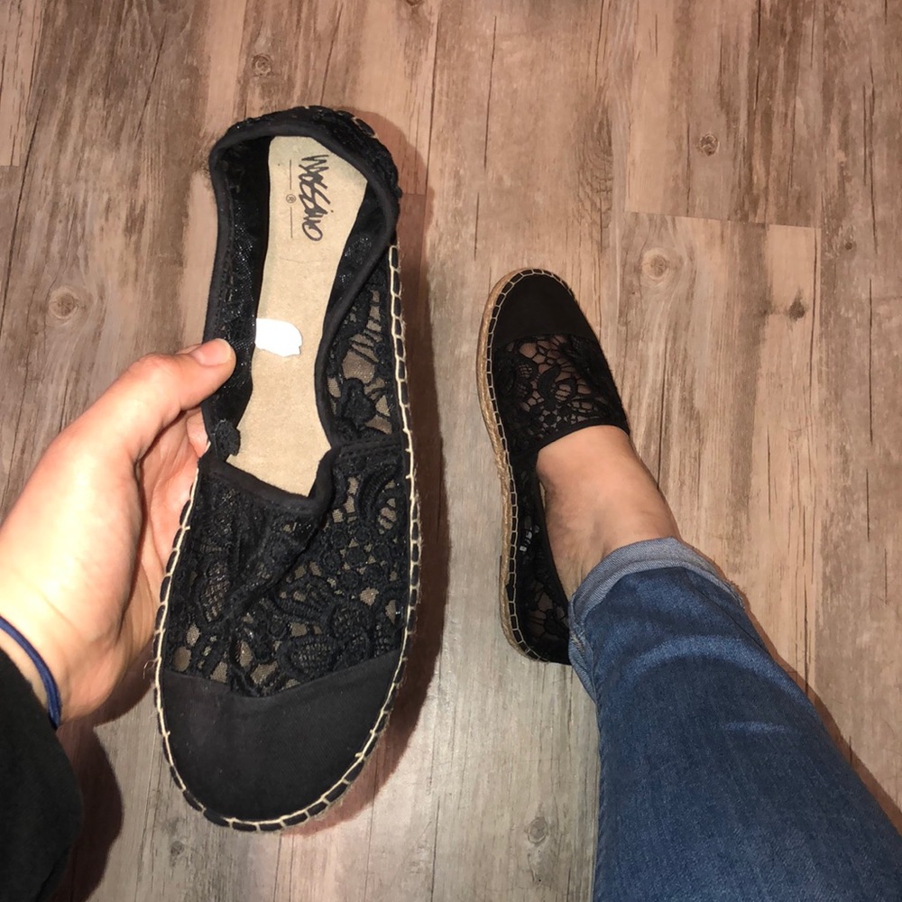 Black lace espadrilles